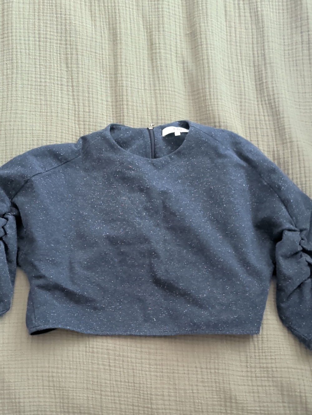 Tibi Navy Speckled Cropped Crewneck Sweater
